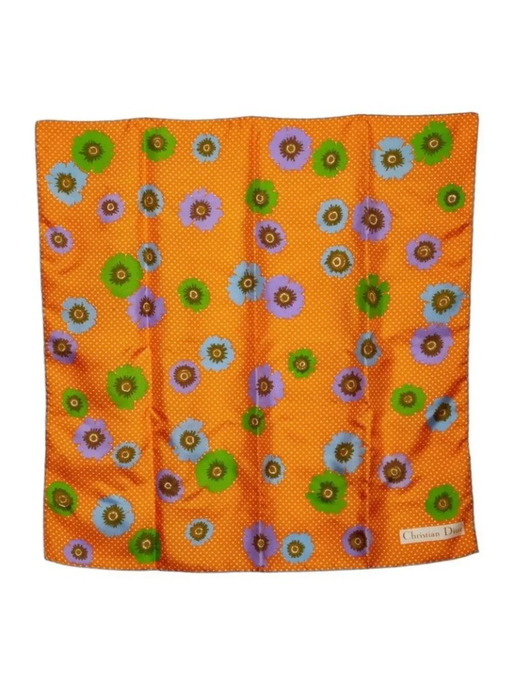 Dior Flower Dot Scarf Orange Silk